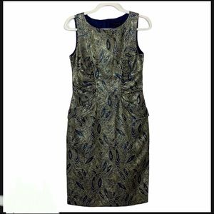 DAVID MEISTER Gold Navy Pocketed Party Dress sz 6